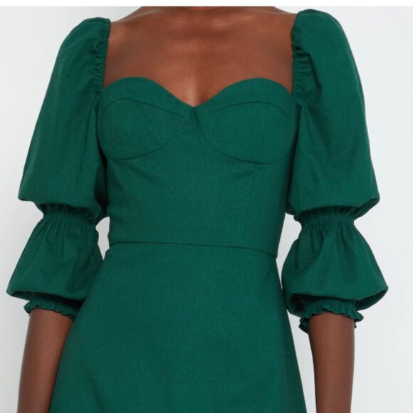 Few Moda OPT Kourtney Emerald Midi Dress Feminine Coquette Cottagecore - Picture 3 of 13